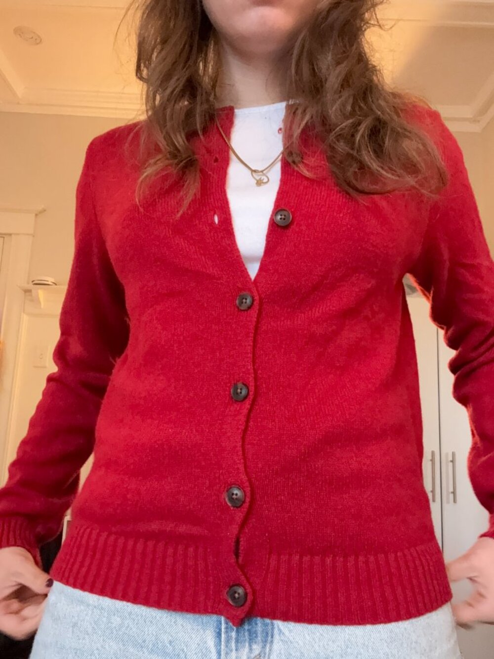 Brandy Melville Red Button-Up V-Neck Cardigan One Size